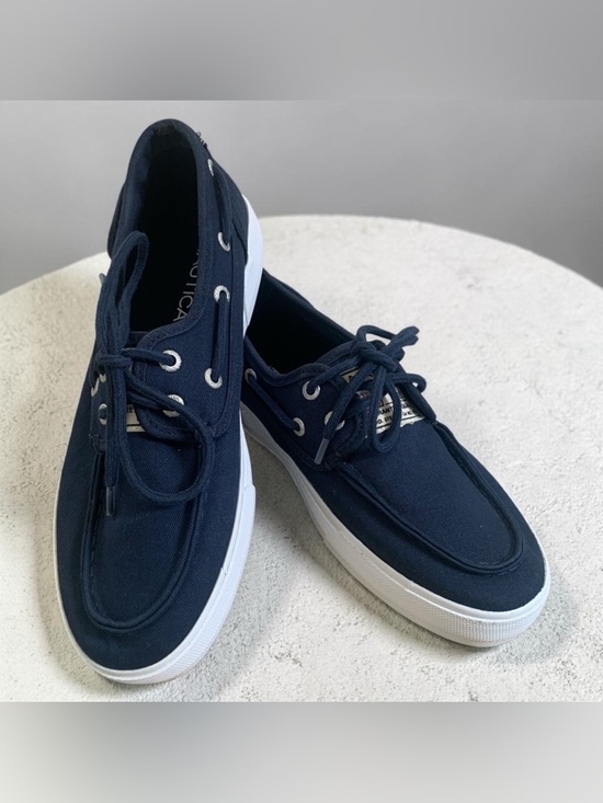 Nautica Other - Nautica Navy Canvas Boat Shoes Men’s 7.5 Lace-Up Deck Sneakers Preppy Coastal